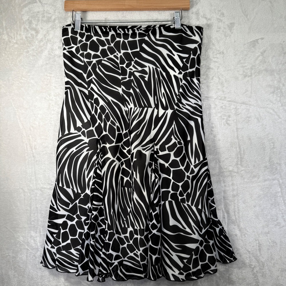 Womens Y2K‎ Midi Skirt Sz S Black White Animal Print Lined Chic 2000s grunge